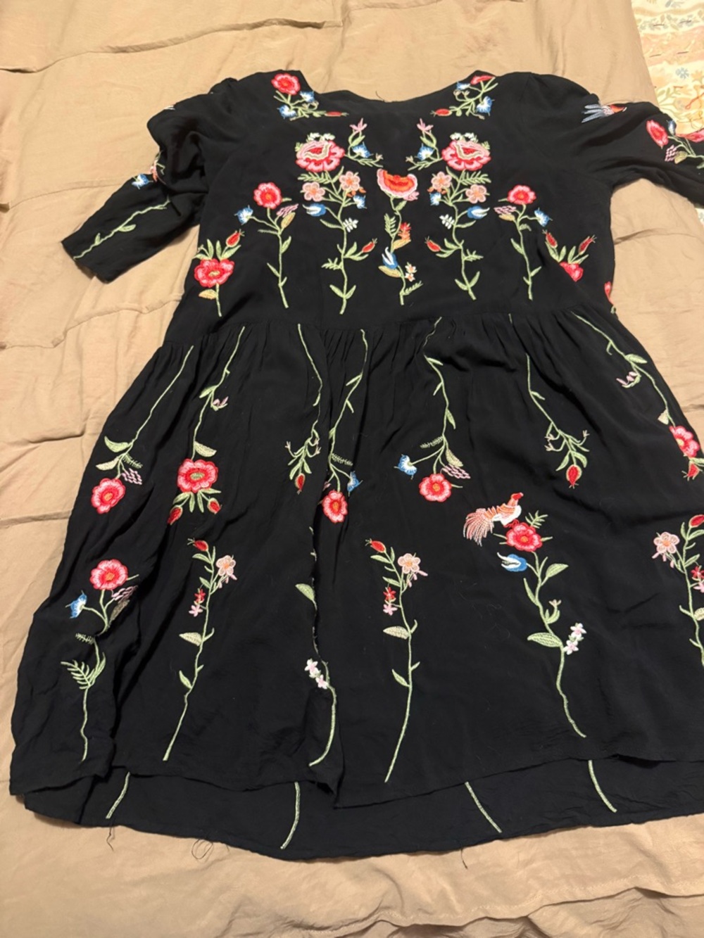 Maeve Black Dress with Multicolor Floral Embroidery